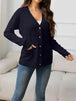 V-Neck Long Sleeve Buttoned Knit Top with Pocket Trendsi