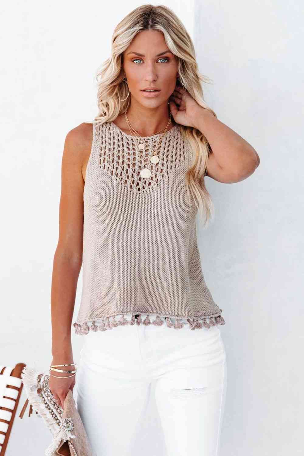  Tassel Hem Knit Tank Trendsi