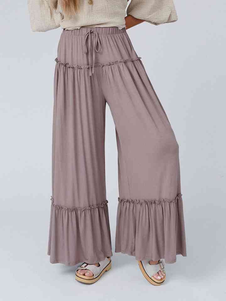 Wide Leg Ruffle Trim Pants Bazaarbey