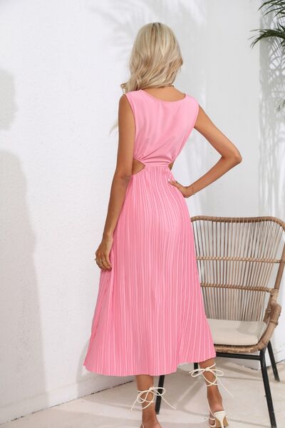Cutout Ruched Round Neck Tank Dress -BazaarBey - www.shopbazaarbey.com