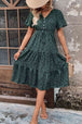 Printed Buttoned V-Neck Flutter Sleeve Dress -BazaarBey - www.shopbazaarbey.com