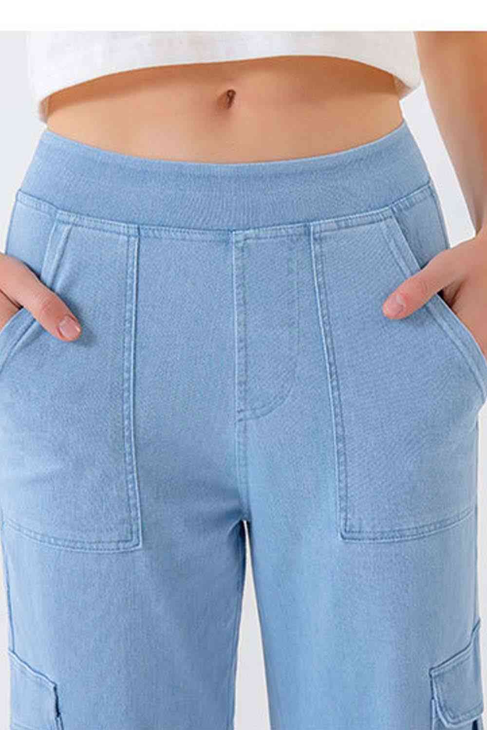 Buttoned Pocketed Long Jeans Trendsi