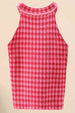 Plaid Round Neck Sleeveless Knit Top Trendsi