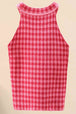 Plaid Round Neck Sleeveless Knit Top Trendsi