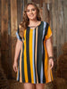 Plus Size Striped Short Sleeve Mini Dress -BazaarBey - www.shopbazaarbey.com