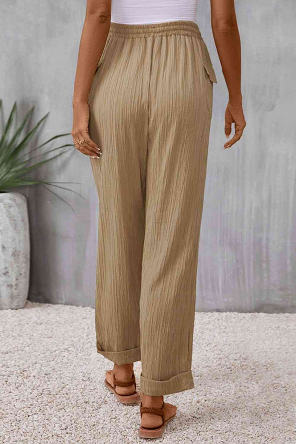 Tie Waist Pocketed Long Pants Bazaarbey