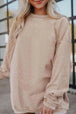 Ribbed Round Neck Drop Shoulder Sweatshirt Bazaarbey