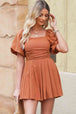 Square Neck Pleated Romper with Pockets -BazaarBey - www.shopbazaarbey.com
