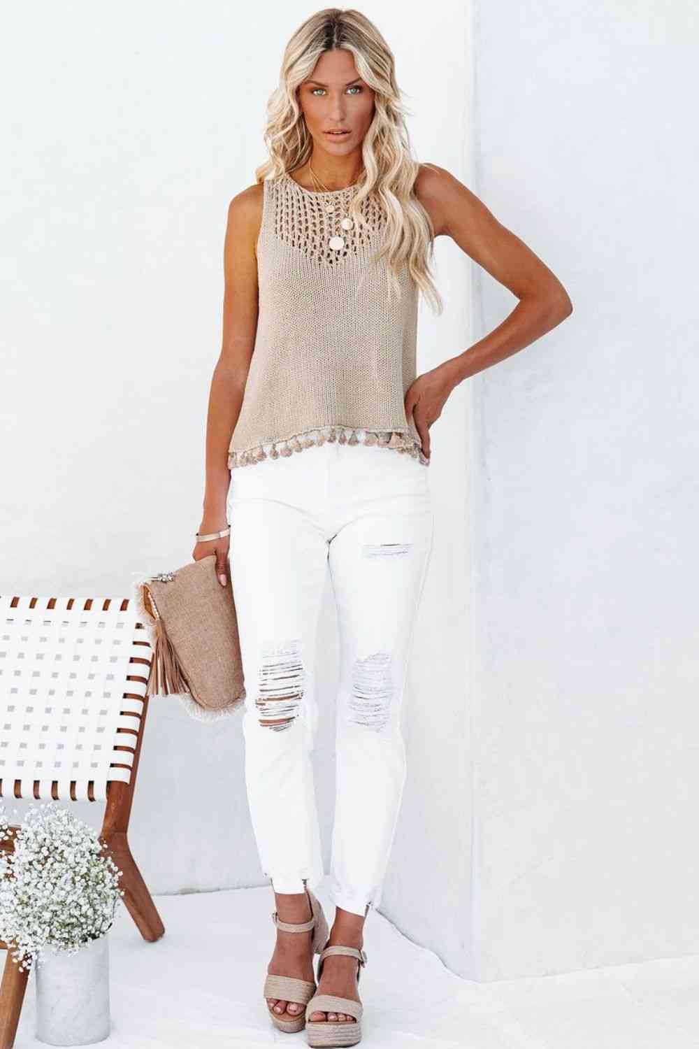  Tassel Hem Knit Tank Trendsi