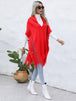 Fringe Trim Buttoned Hooded Poncho Bazaarbey