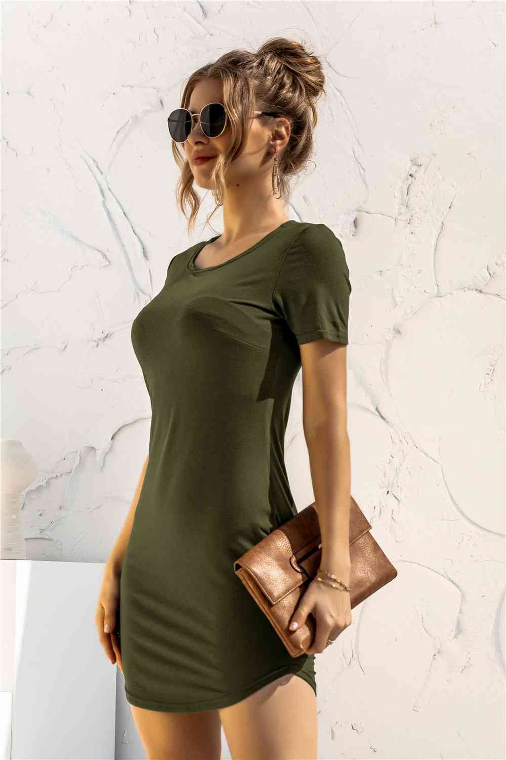 Round Neck Short Sleeve Mini Dress -BazaarBey - www.shopbazaarbey.com