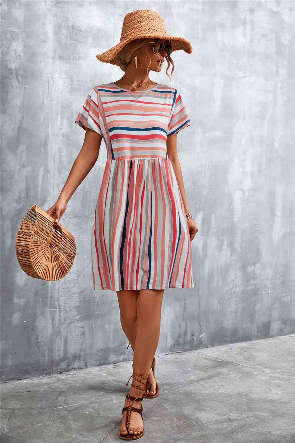 Striped Round Neck Dress -BazaarBey - www.shopbazaarbey.com