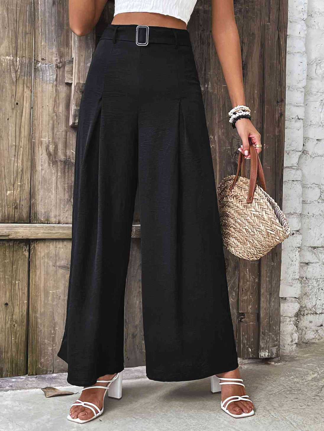 Ruched High Waist Wide Leg Pants Bazaarbey