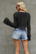 Round Neck Long Sleeve Cropped Sweater Bazaarbey