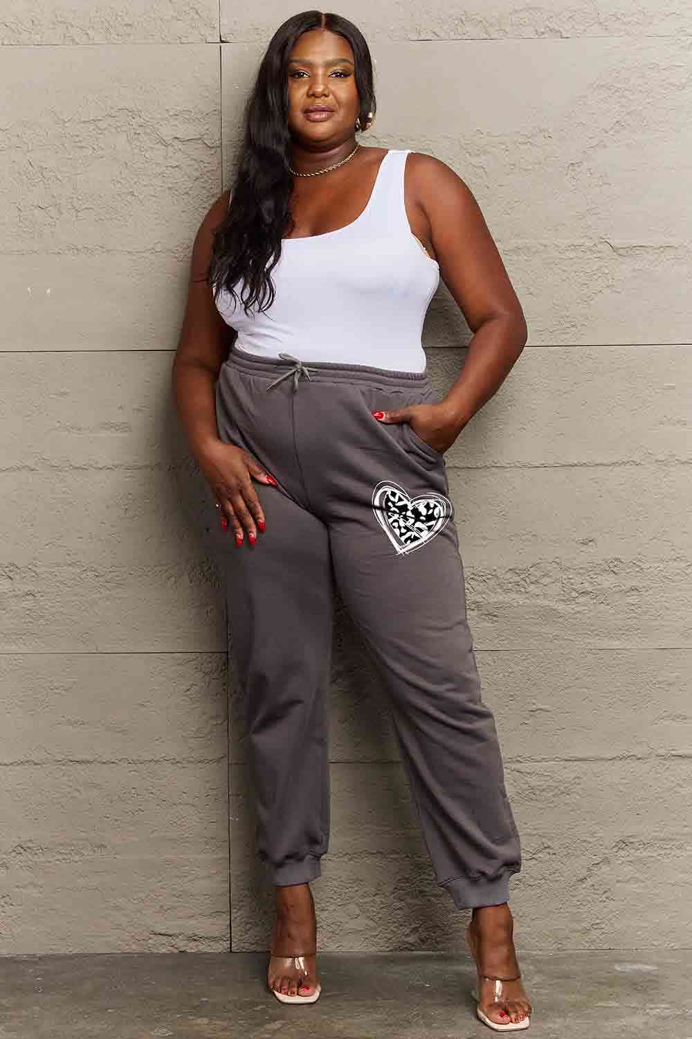    Drawstring Heart Graphic Long Sweatpants Bazaarbey