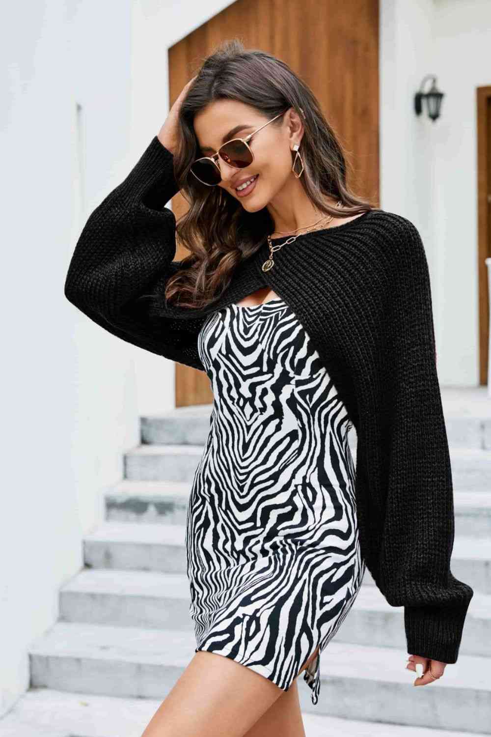 Rib-Knit Cropped Poncho Bazaarbey