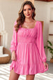 Smocked Balloon Sleeve Off-Shoulder Mini Dress -BazaarBey - www.shopbazaarbey.com