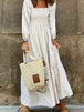 Smocked Square Neck Long Sleeve Dress -BazaarBey - www.shopbazaarbey.com