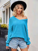 V-Neck Ribbed Dropped Shoulder Knit Top Trendsi