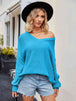 V-Neck Ribbed Dropped Shoulder Knit Top Trendsi