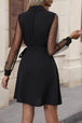 Lapel Collar Tied Mesh Long Sleeve Dress Bazaarbey