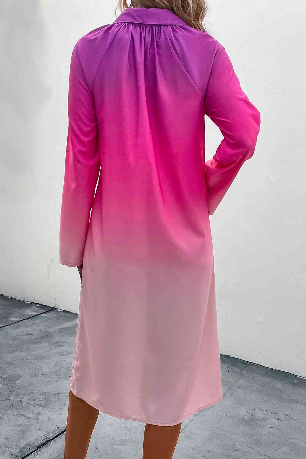 Gradient Long Sleeve Shirt Dress -BazaarBey - www.shopbazaarbey.com