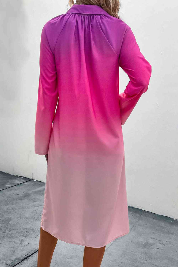 Gradient Long Sleeve Shirt Dress -BazaarBey - www.shopbazaarbey.com