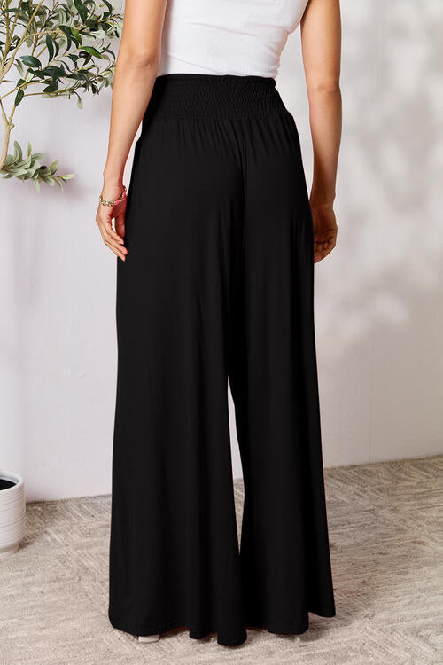   Smocked Wide Waistband Wide Leg Pants Bazaarbey