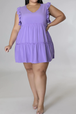 Plus Size V-Neck Frill Trim Mini Dress -BazaarBey - www.shopbazaarbey.com