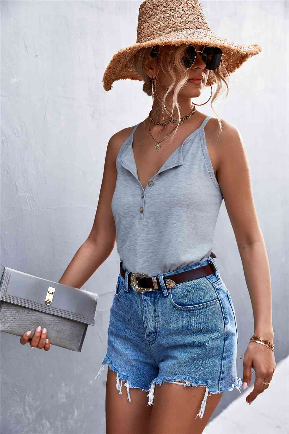 Half Button Grecian Neck Cami Bazaarbey