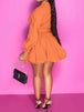 Notched Button Up Balloon Sleeves Dress -BazaarBey - www.shopbazaarbey.com