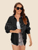 Raw Hem Fringe Detail Denim Jacket Bazaarbey