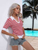 Striped  Half Sleeve Knit Top Trendsi