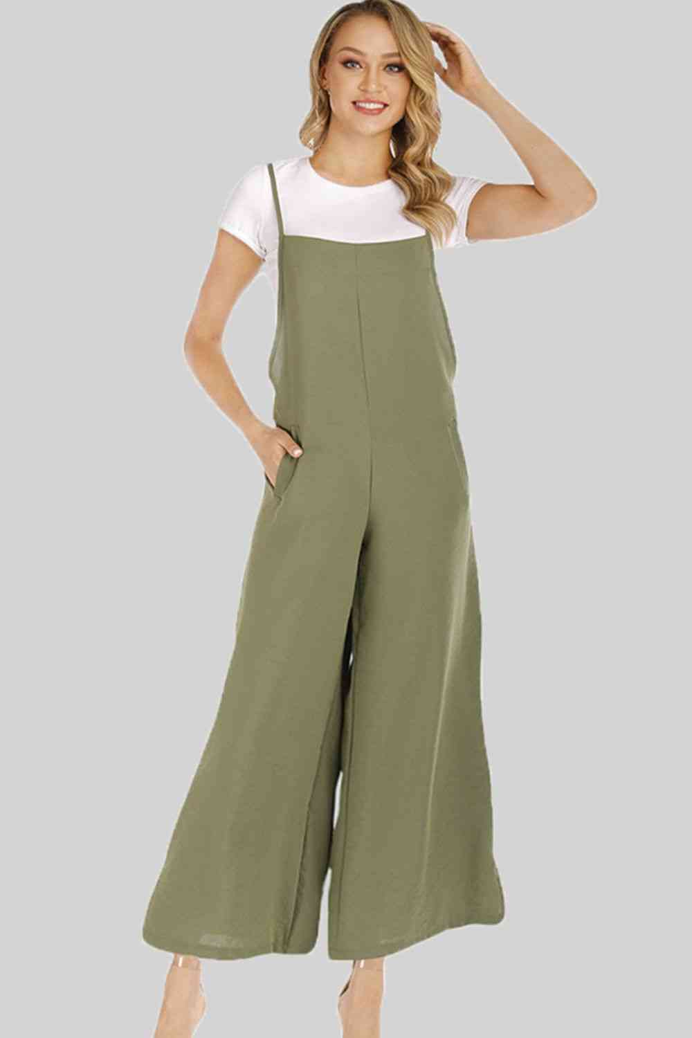  Cropped Wide Leg Overalls with Pockets Bazaarbey