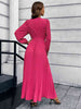 V-Neck Tie Waist Pleated Maxi Dress Bazaarbey