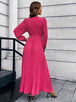 V-Neck Tie Waist Pleated Maxi Dress Bazaarbey