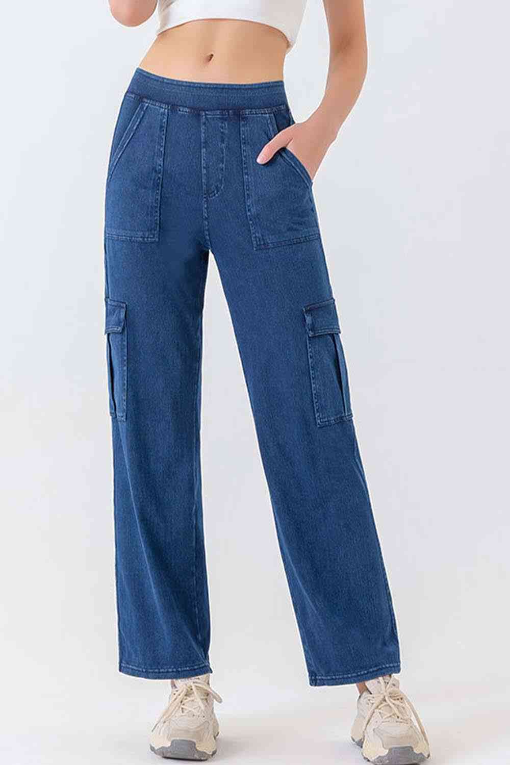 Buttoned Pocketed Long Jeans Trendsi