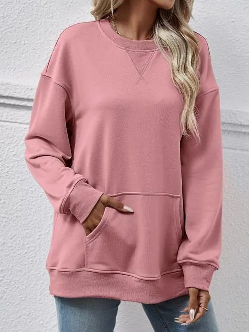 Round Neck Long Sleeve Sweatshirt Trendsi