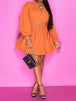 Notched Button Up Balloon Sleeves Dress -BazaarBey - www.shopbazaarbey.com