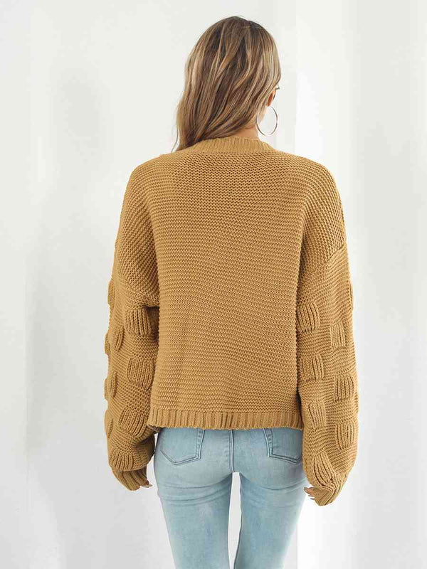 Open Front Ribbed Trim Cardigan Bazaarbey