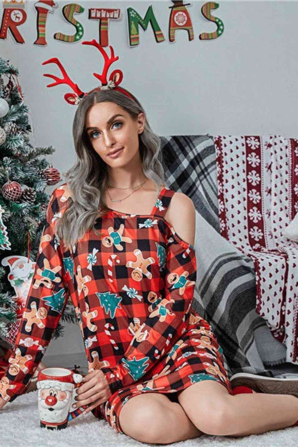 Christmas Asymmetrical Neck Long Sleeve Dress -BazaarBey - www.shopbazaarbey.com