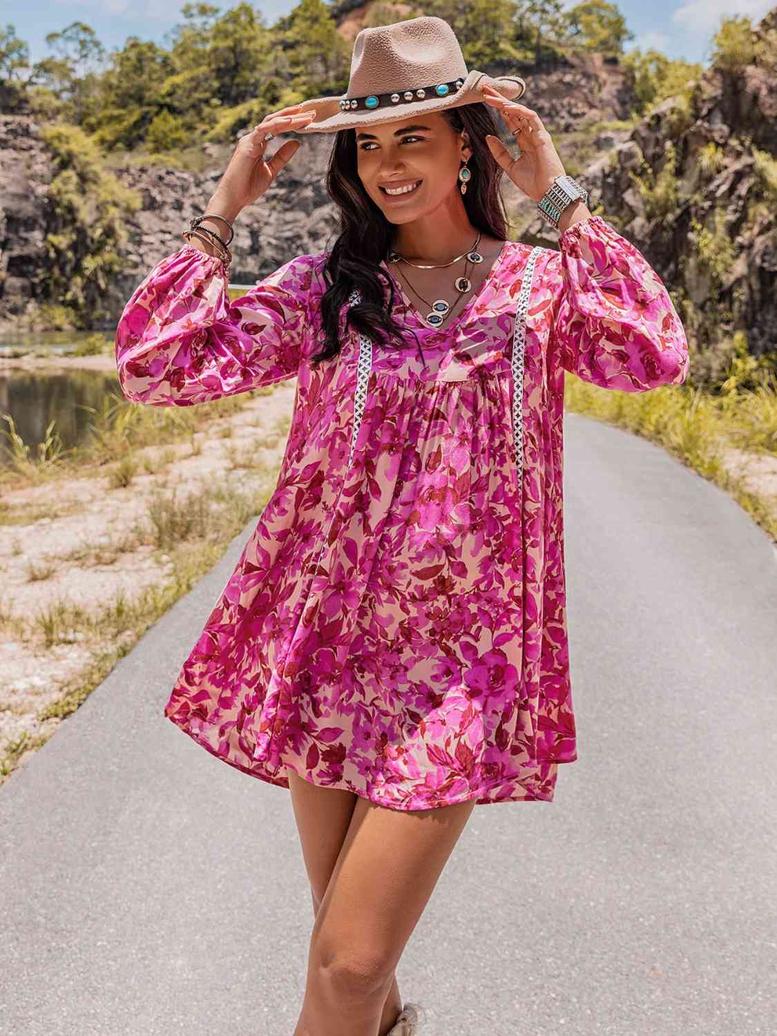 Long Sleeve V-Neck Mini Dress -BazaarBey - www.shopbazaarbey.com