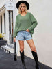 V-Neck Ribbed Dropped Shoulder Knit Top Trendsi