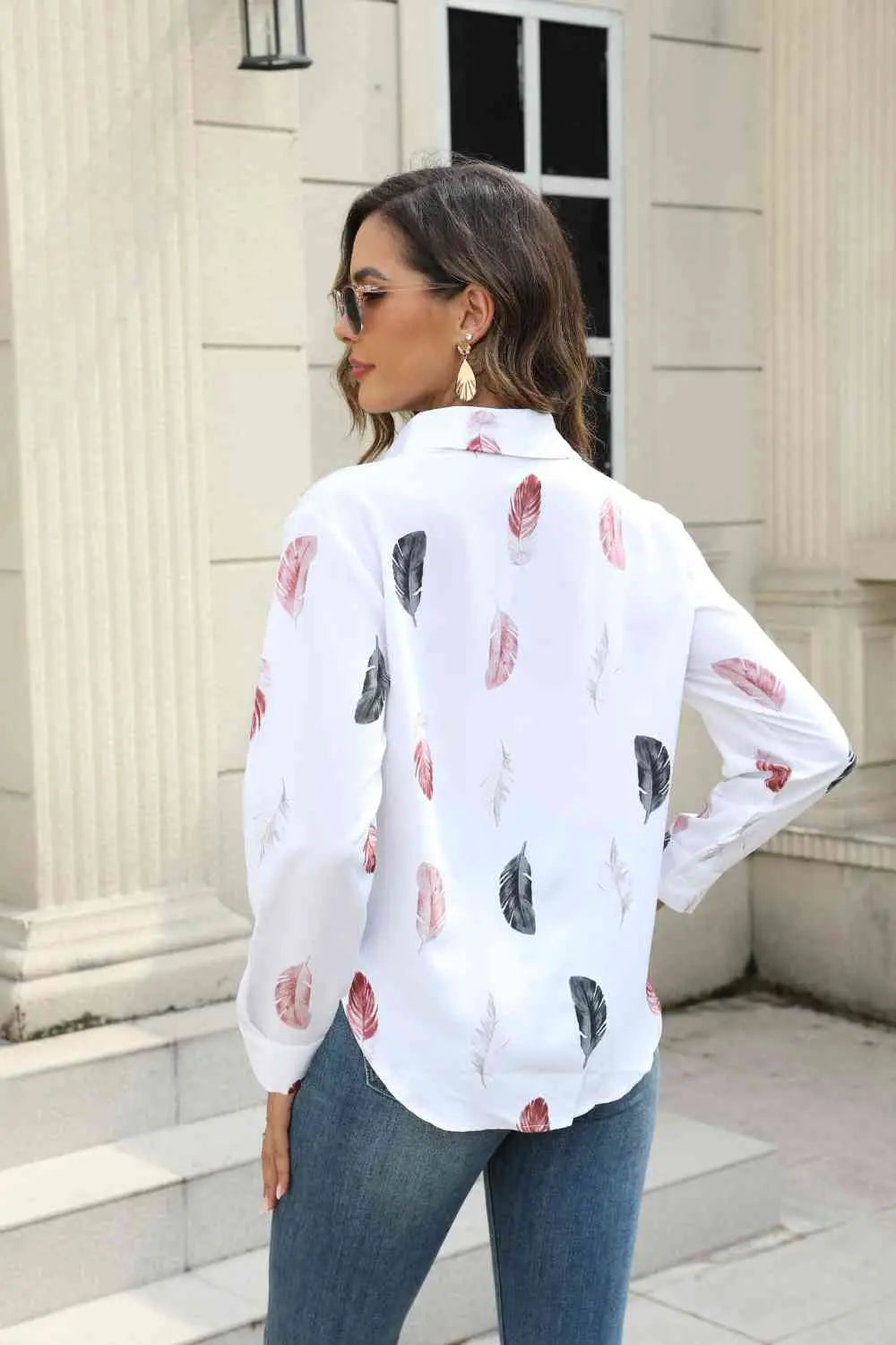 Printed Collared Neck Buttoned Shirt Bazaarbey