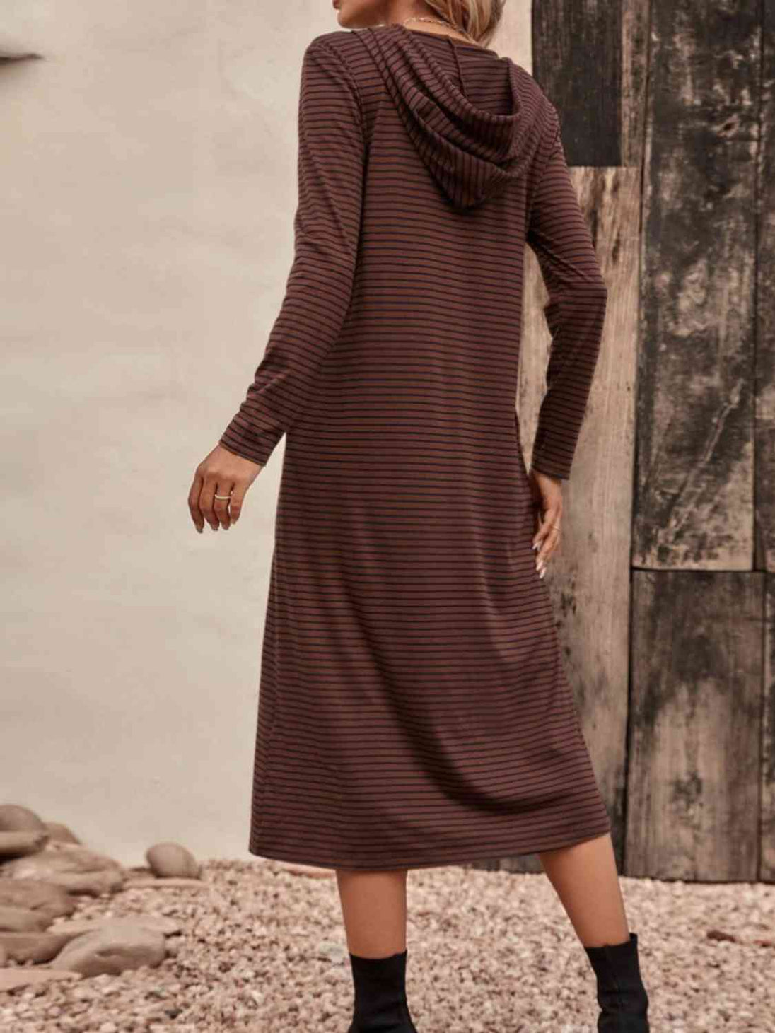 Striped Zip Front Hooded Dress -BazaarBey - www.shopbazaarbey.com
