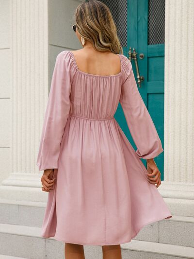 Off-Shoulder Balloon Sleeve Smocked Dress -BazaarBey - www.shopbazaarbey.com