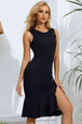 Decorative Button Split Ribbed Sleeveless Knit Dress Bazaarbey
