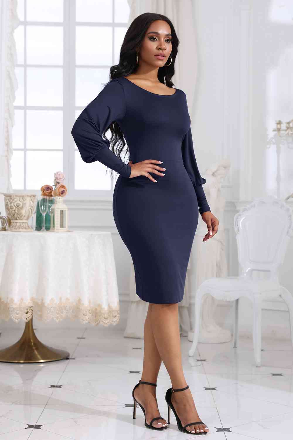 Boat Neck Lantern Sleeve Dress -BazaarBey - www.shopbazaarbey.com
