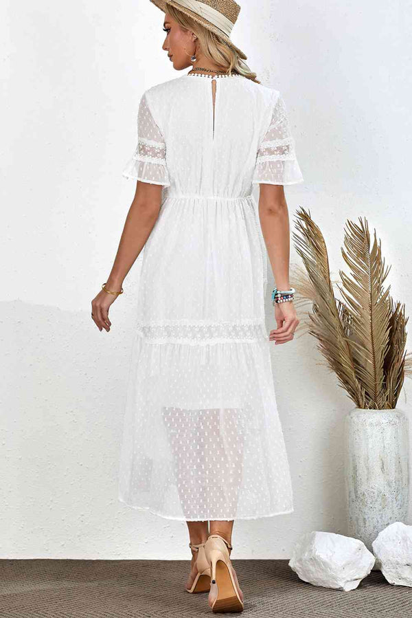  V-Neck Short Sleeve Midi Dress -BazaarBey - www.shopbazaarbey.com
