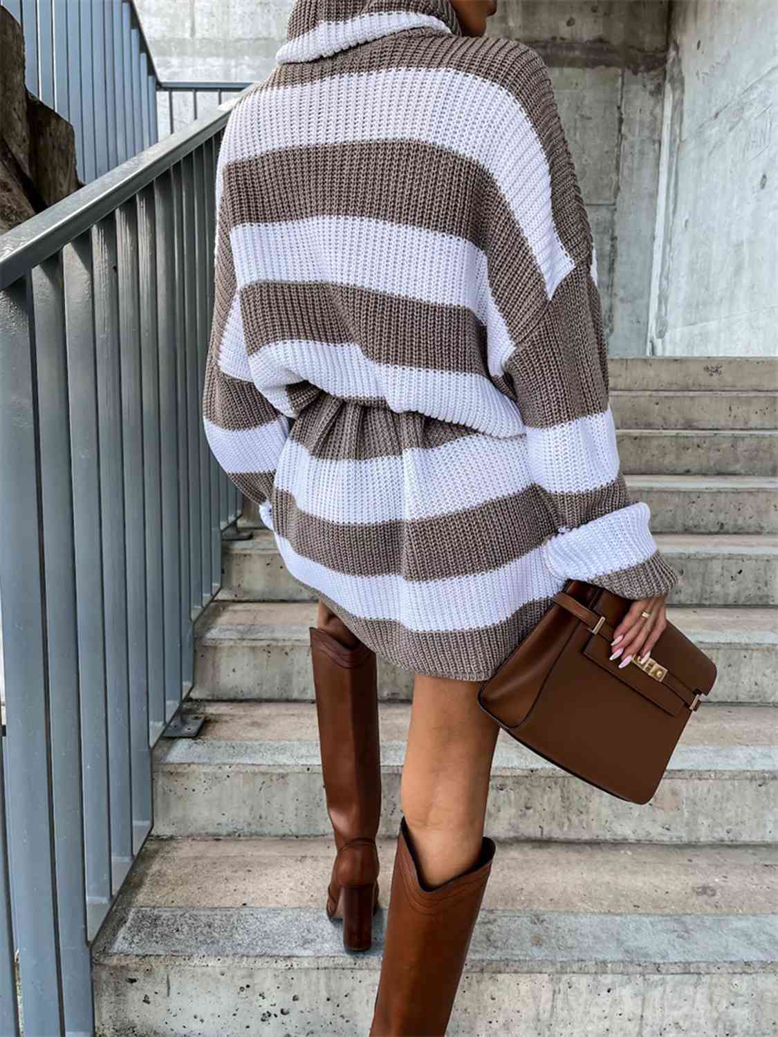 Striped Turtleneck Sweater Dress -BazaarBey - www.shopbazaarbey.com
